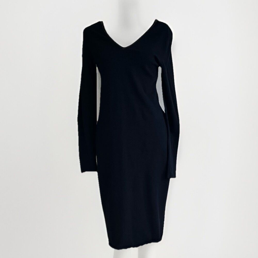 Ralph Lauren M Silk Blend Sweater Dress M Black Sequin Quiet Luxury Long Sleeve